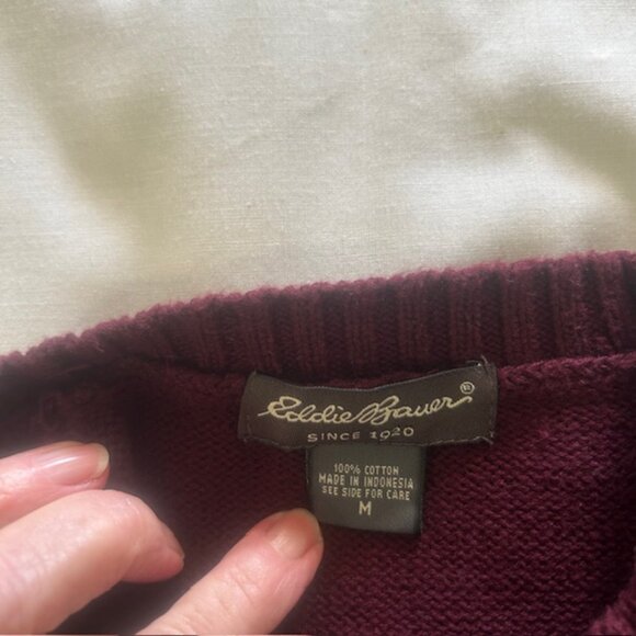 Eddie Bauer Mens Sweater Jersey Medium Crew Neck Maroon Stripes Preppy Read - Picture 5 of 7